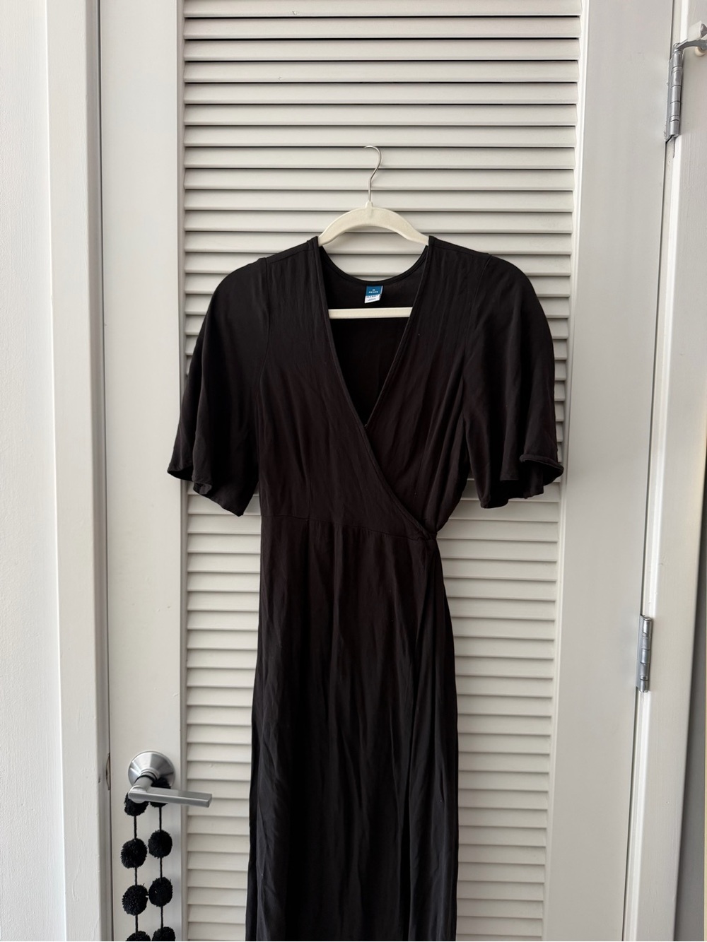 Old Navy Black Wrap Midi Dress with Flutter Sleeves